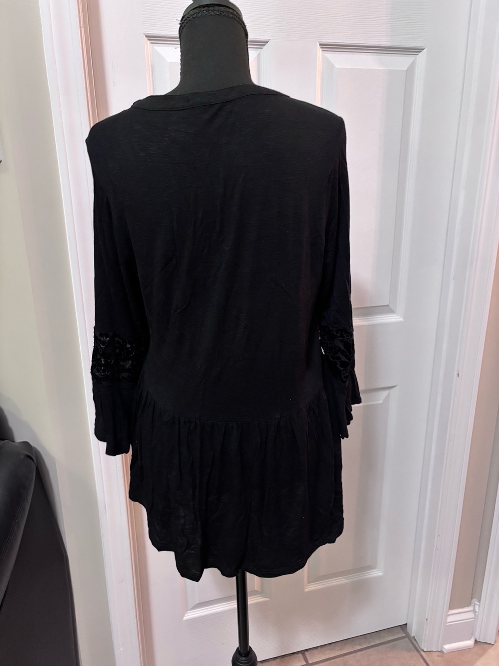 Hannah Womens Romantic Whimsigoth Black Top with Velvet Burnout Detail - Picture 6 of 9